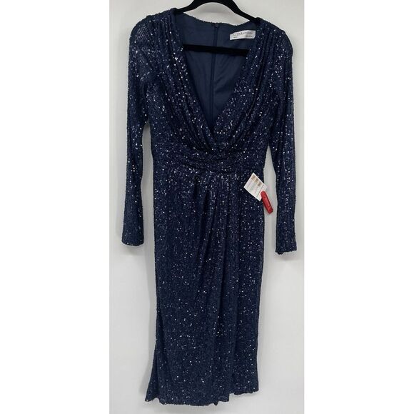 Mac Duggal Dresses & Skirts - MAC‎ DUGGAL 26555 SEQUINED LONG SLEEVE MIDNIGHT MIDI DRESS SZ 6